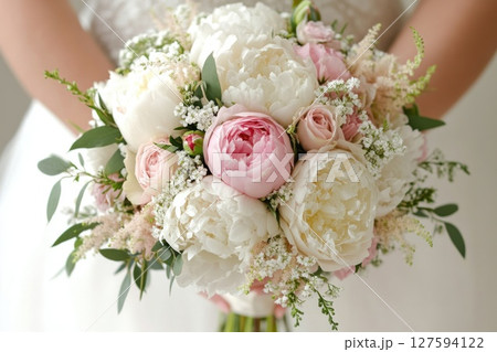 Hand hold bunch of flowers. 127594122