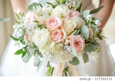 Hand hold bunch of flowers. 127594123