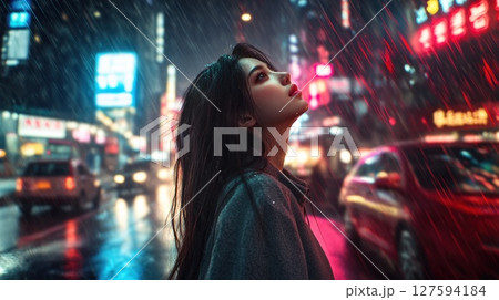 Person crying look up to sky in big city 127594184