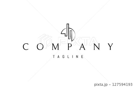 Vector logo with an abstract image of city house silhouettes at dawn. Vector logo with an abstract image of city house silhouettes at dawn. 127594193