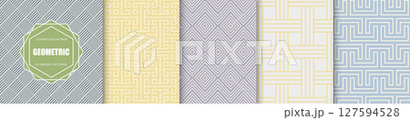 Collection of vector seamless geometric patterns. Striped color abstract backgrounds. Minimalistic linear textures. Endless delicate unusual prints 127594528