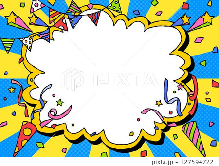 手書きの曲線フレームとデコレーション、ポップな背景フレーム、サンバースト 127594722