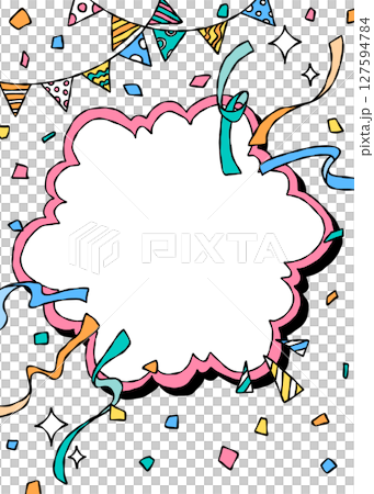 Handwritten pop frame background, curved frame, confetti, garland, portrait orientation 127594784