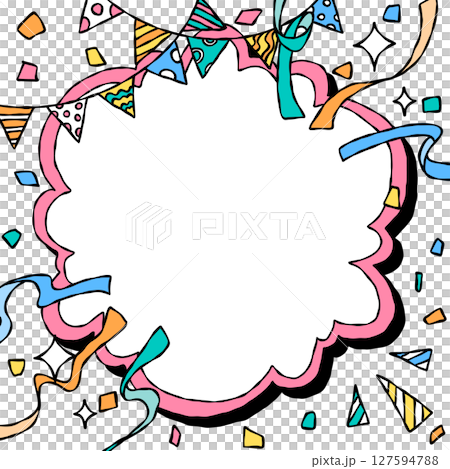 Handwritten pop frame background, curved frame, confetti, garland, square size Handwritten pop frame background, curved frame, confetti, garland, square size 127594788