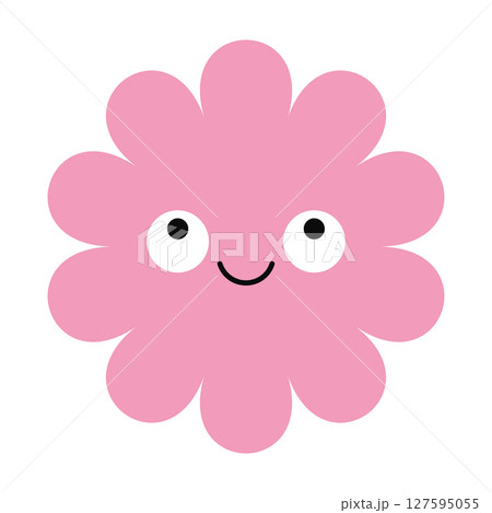 Ecstatic flower icon with colorful petals and expressive face. Abstract floral emoji with cartoon appeal 127595055