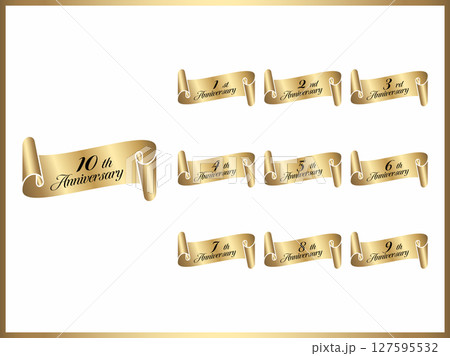 周年数字と記念日お祝い用のロゴデザインのリボンバナーセット 周年数字と記念日お祝い用のロゴデザインのリボンバナーセット 127595532