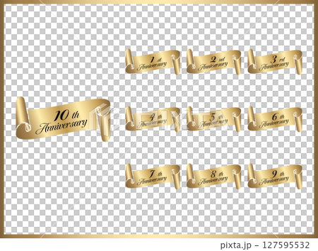 Anniversary numbers and ribbon banner set with logo design for anniversary celebration Anniversary numbers and ribbon banner set with logo design for anniversary celebration 127595532