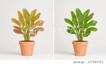 観葉植物の葉色改善ビフォーアフター 育成比較 127595752