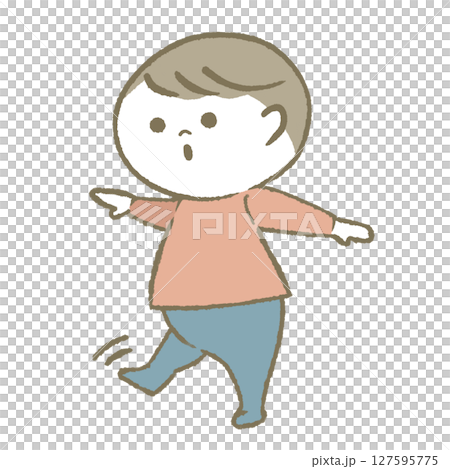 笑顔で歩く赤ちゃん　ピンク 127595775