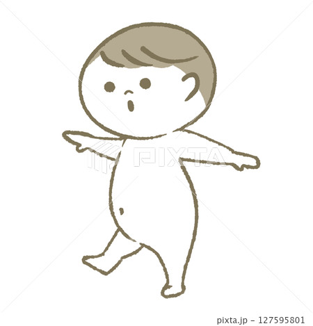 笑顔で歩く赤ちゃん すっぽんぽん 笑顔で歩く赤ちゃん すっぽんぽん 127595801