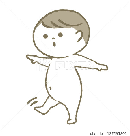 笑顔で歩く赤ちゃん　すっぽんぽん 127595802