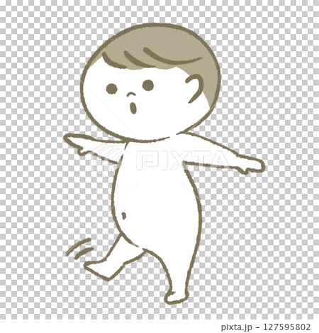 笑顔で歩く赤ちゃん　すっぽんぽん 127595802