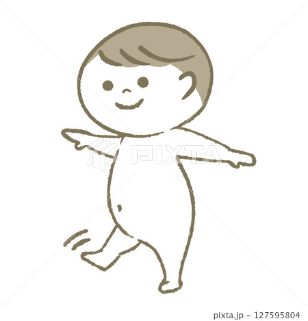 笑顔で歩く赤ちゃん すっぽんぽん 笑顔で歩く赤ちゃん すっぽんぽん 127595804
