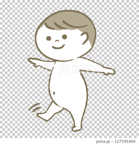 笑顔で歩く赤ちゃん すっぽんぽん 笑顔で歩く赤ちゃん すっぽんぽん 127595804
