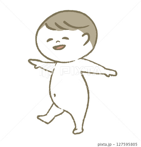 笑顔で歩く赤ちゃん すっぽんぽん 笑顔で歩く赤ちゃん すっぽんぽん 127595805