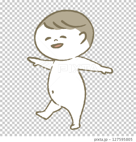 笑顔で歩く赤ちゃん すっぽんぽん 笑顔で歩く赤ちゃん すっぽんぽん 127595805