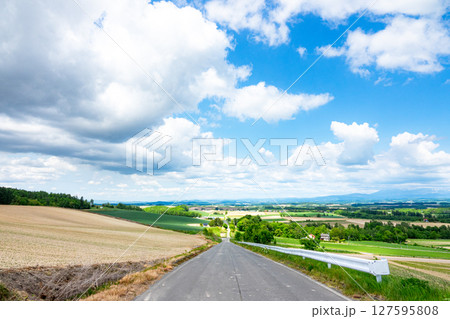 爽やかな夏空が広がる北海道らしい風景 爽やかな夏空が広がる北海道らしい風景 127595808