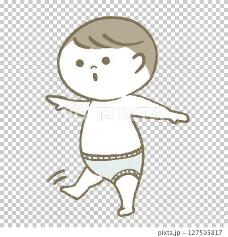 Smiling baby walking in diapers 127595817