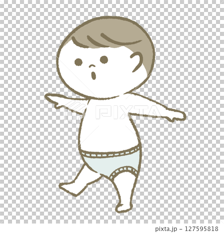 Smiling baby walking in diapers Smiling baby walking in diapers 127595818