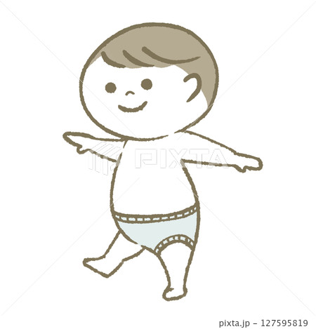 笑顔で歩く赤ちゃん　おむつ 127595819