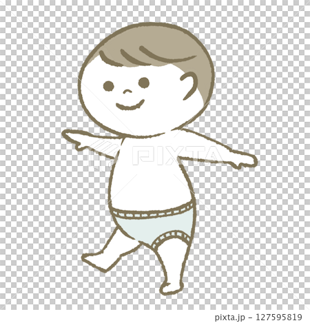 笑顔で歩く赤ちゃん　おむつ 127595819
