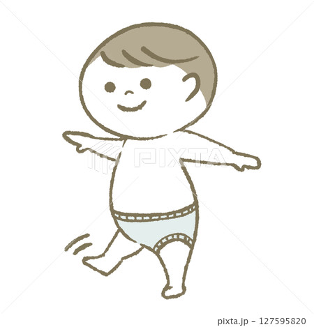 笑顔で歩く赤ちゃん　おむつ 127595820
