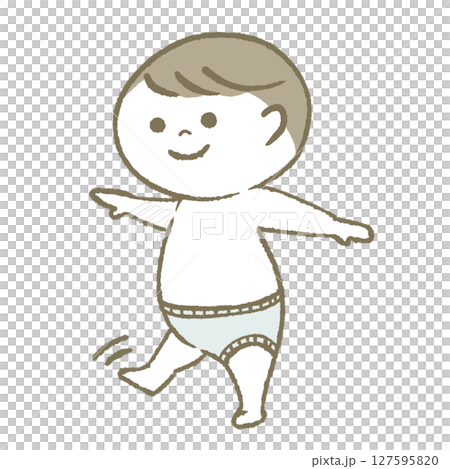 笑顔で歩く赤ちゃん　おむつ 127595820