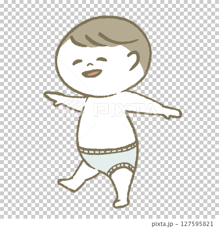 笑顔で歩く赤ちゃん　おむつ 127595821