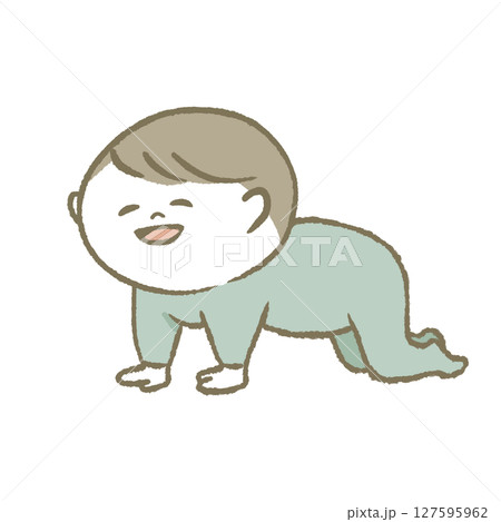 笑顔でハイハイする赤ちゃん　水色 127595962