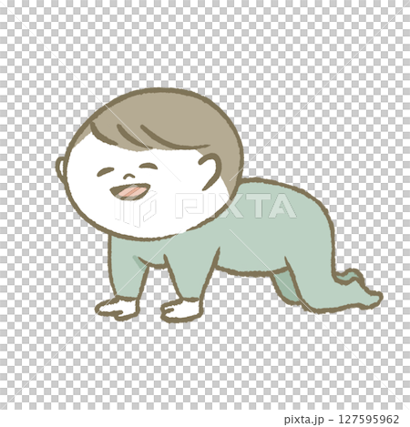 笑顔でハイハイする赤ちゃん　水色 127595962