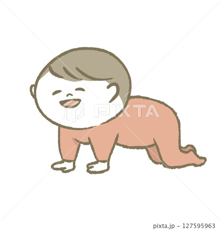 笑顔でハイハイする赤ちゃん　ピンク 127595963