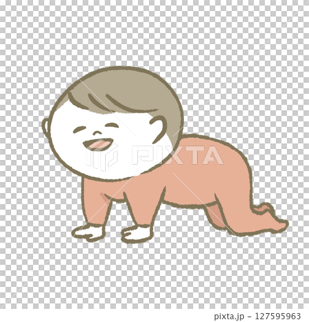 笑顔でハイハイする赤ちゃん　ピンク 127595963