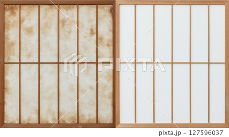 障子紙の張り替えビフォーアフター 黄ばみ比較 127596037