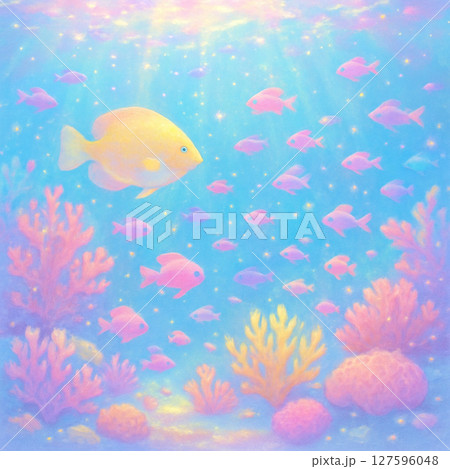 サンゴと青い海と魚たち 127596048