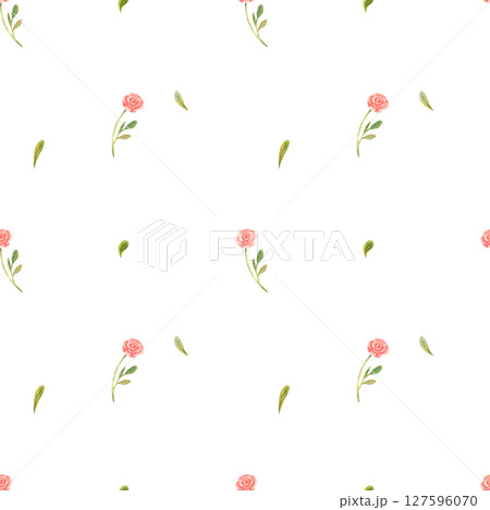 Watercolor seamless hand drawn delicate pattern with tiny roses on white background 127596070