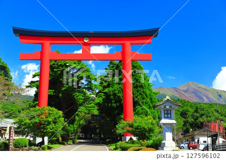 【鹿児島県】快晴の霧島山(高千穂峰)と霧島神宮(一の鳥居) 【鹿児島県】快晴の霧島山(高千穂峰)と霧島神宮(一の鳥居) 127596102