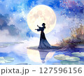 満月の夜と女性のシルエット 127596156