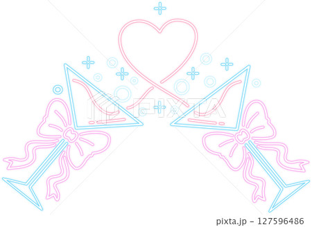 Neon Glow Cocktails with Bow and Heart Graphic Illustration Neon Glow Cocktails with Bow and Heart Graphic Illustration 127596486