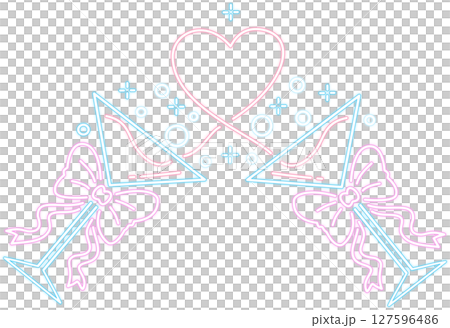 Neon Glow Cocktails with Bow and Heart Graphic Illustration Neon Glow Cocktails with Bow and Heart Graphic Illustration 127596486