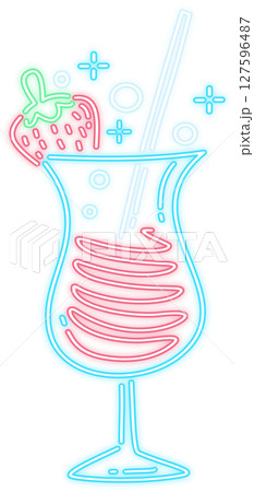 Neon Glow Cocktail with Strawberry Illustration 127596487