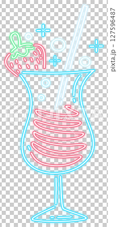 Neon Glow Cocktail with Strawberry Illustration 127596487