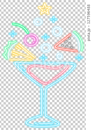Neon Glow Cocktail with Fruit Illustration Neon Glow Cocktail with Fruit Illustration 127596488