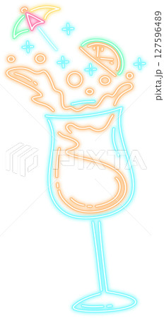 Neon Glow Tropical Cocktail Illustration 127596489