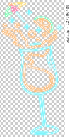 Neon Glow Tropical Cocktail Illustration 127596489