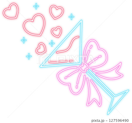 Neon Glow Cocktail Martini Glass with Hearts Illustration 127596490