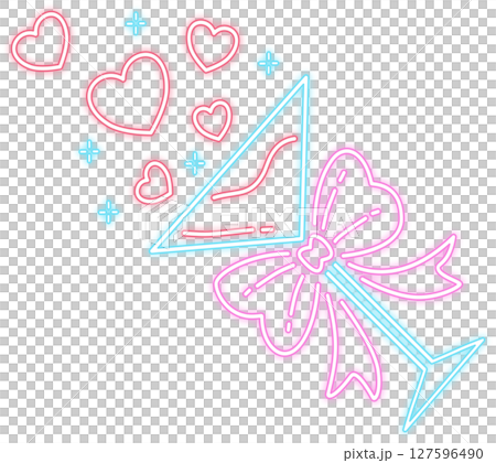 Neon Glow Cocktail Martini Glass with Hearts Illustration 127596490