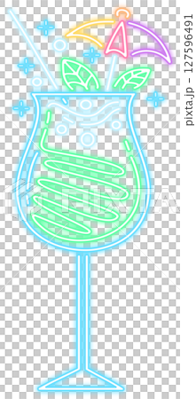 Neon Glow Cocktail with Umbrella and Mint Illustration 127596491