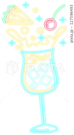Neon Glow Cocktail Drink with Pineapple and Cherry Illustration Neon Glow Cocktail Drink with Pineapple and Cherry Illustration 127596493