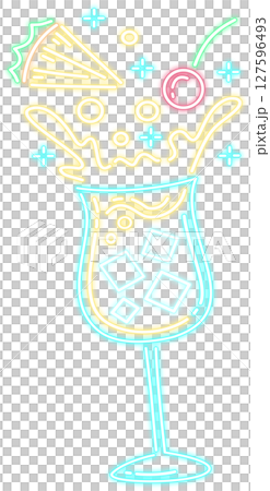 Neon Glow Cocktail Drink with Pineapple and Cherry Illustration Neon Glow Cocktail Drink with Pineapple and Cherry Illustration 127596493