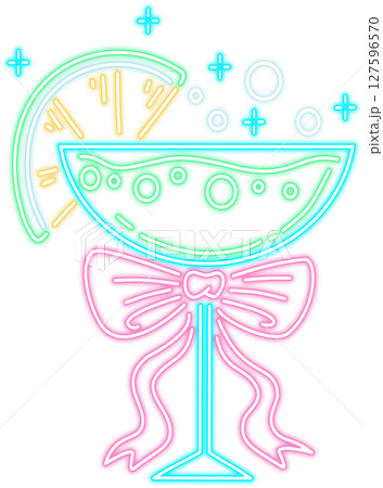 Neon Glow Cocktail Drink Illustration with Lemon and Bow 127596570